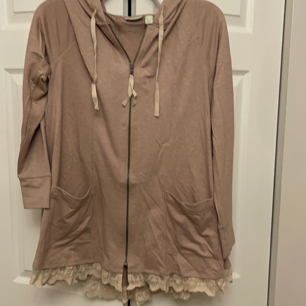 Logo lounge tan swing zip up hoodie nwot